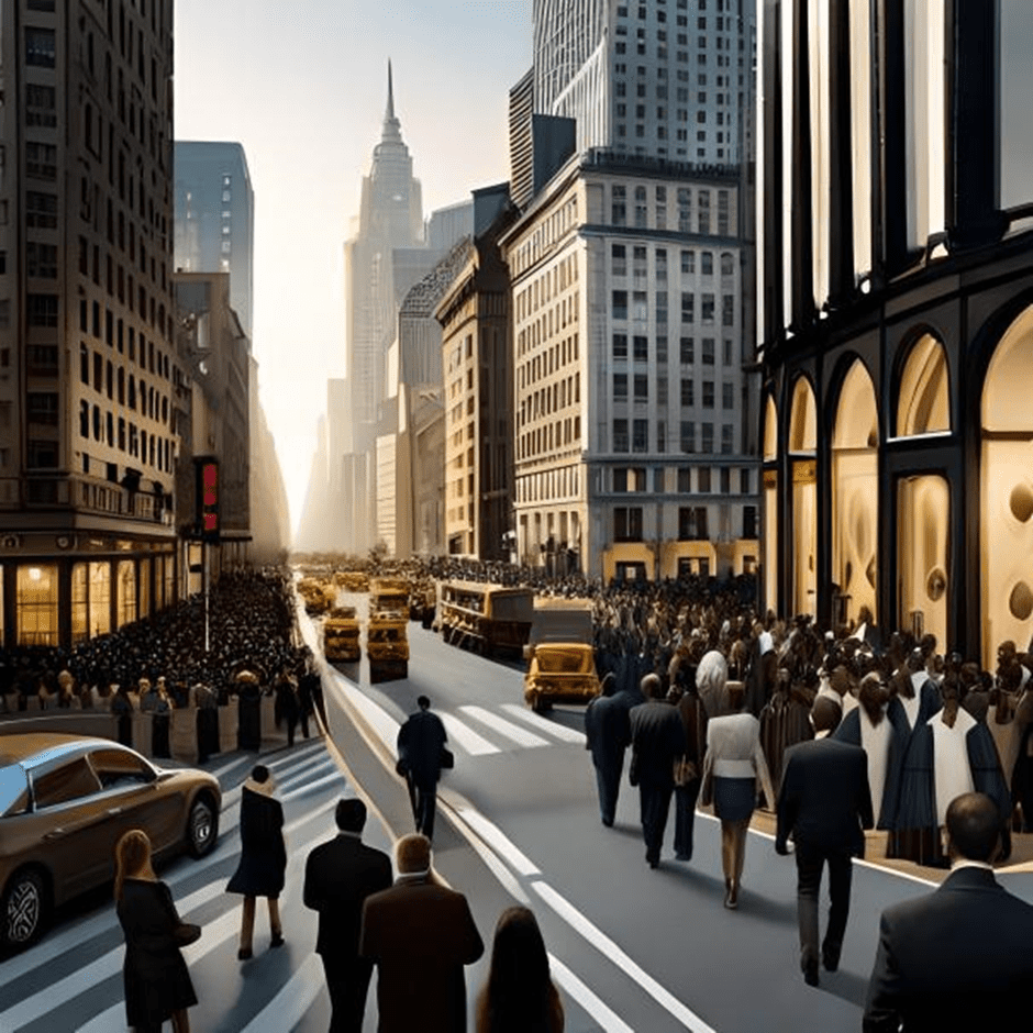 An image of a crowded street in Manhattan