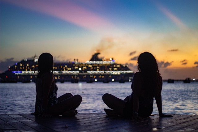 Women looking at cruise ship